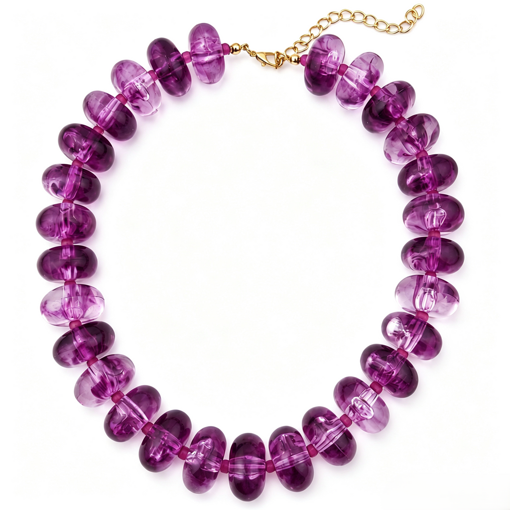Chunky Rondelle Bead Statement Choker Necklace - D_Purple