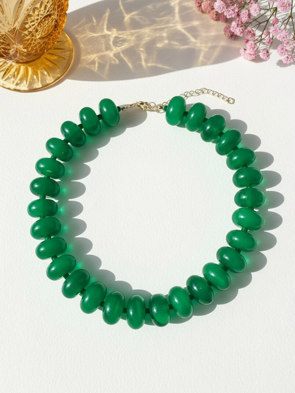 Chunky Rondelle Bead Statement Choker Necklace - Dark_Green