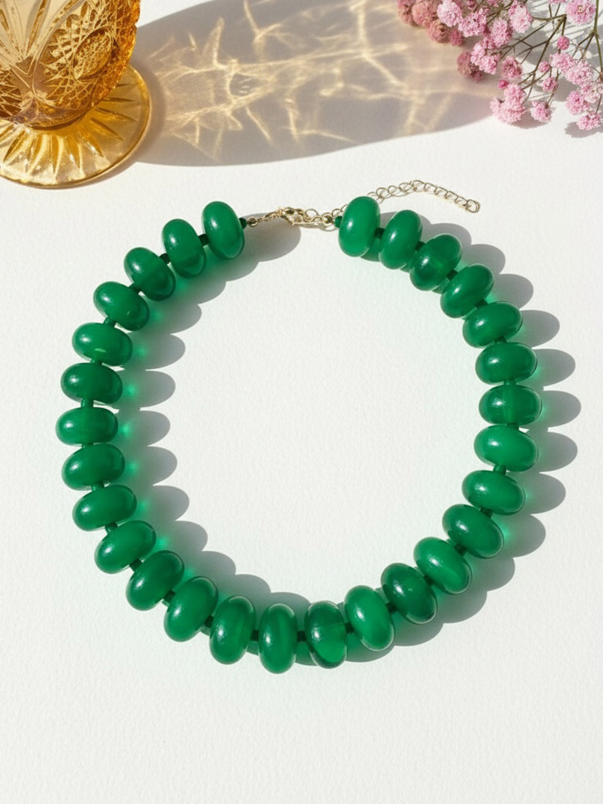 Chunky Rondelle Bead Statement Choker Necklace - Dark_Green