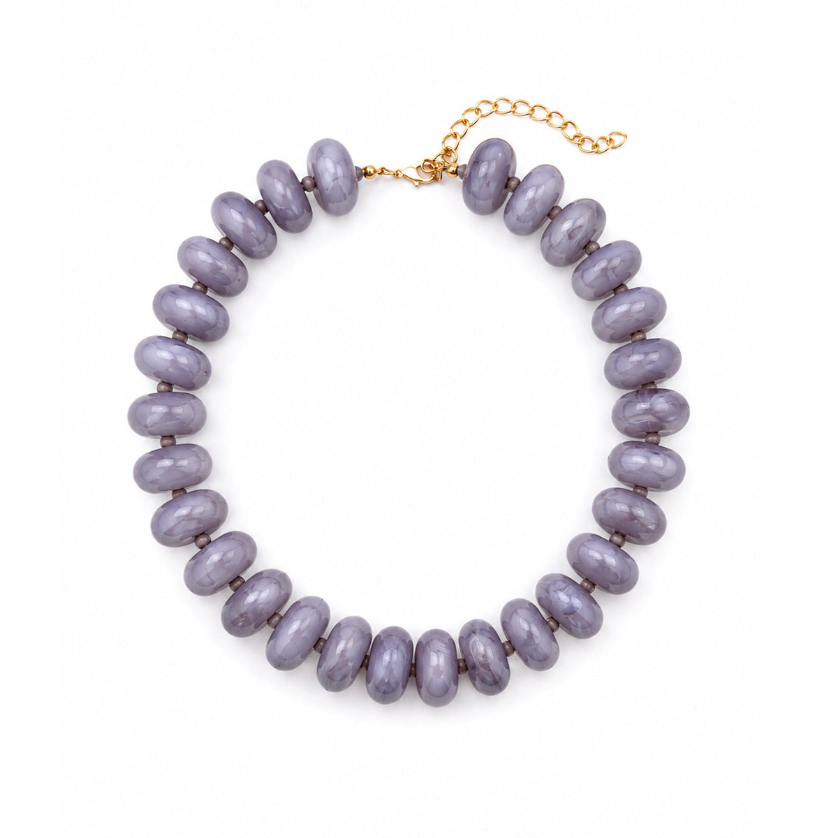 Chunky Rondelle Bead Statement Choker Necklace - Grey