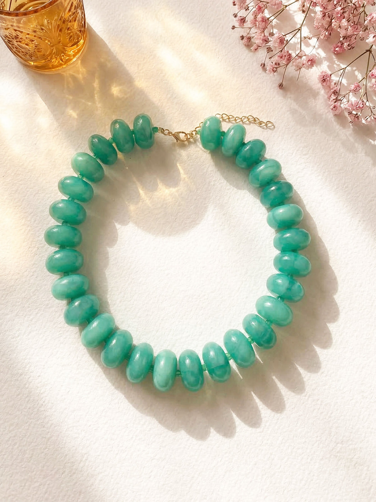 Chunky Rondelle Bead Statement Choker Necklace - Mint_Green
