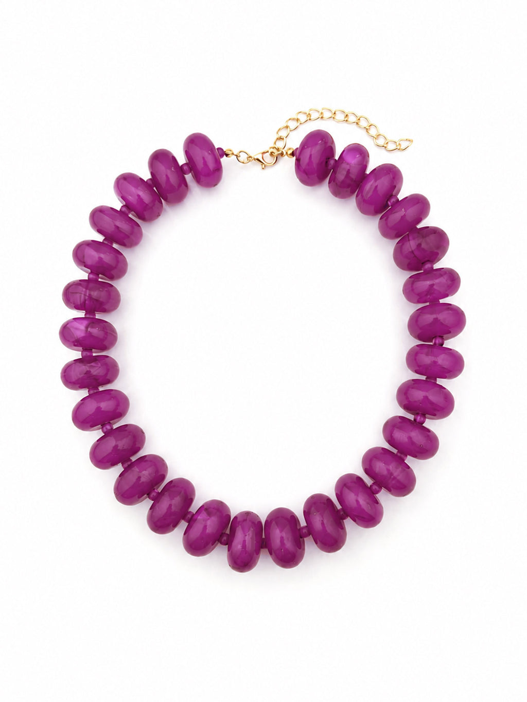 Chunky Rondelle Bead Statement Choker Necklace - P_Purple