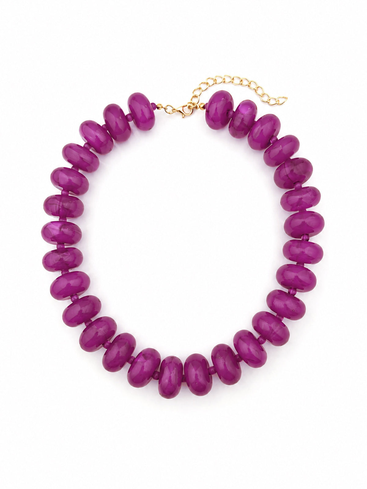 Chunky Rondelle Bead Statement Choker Necklace - P_Purple