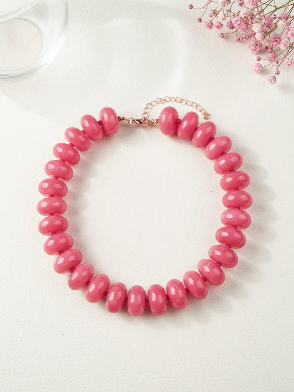 Chunky Rondelle Bead Statement Choker Necklace - Pink