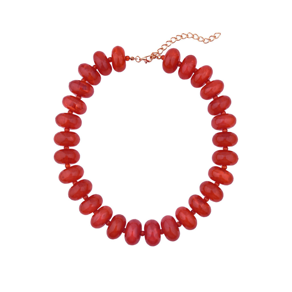 Chunky Rondelle Bead Statement Choker Necklace - Rust_Red