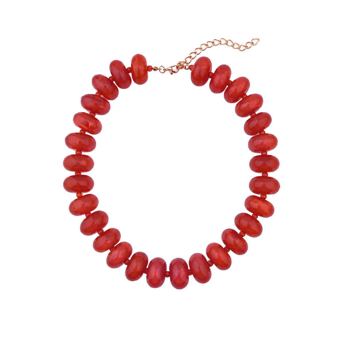Chunky Rondelle Bead Statement Choker Necklace - Rust_Red