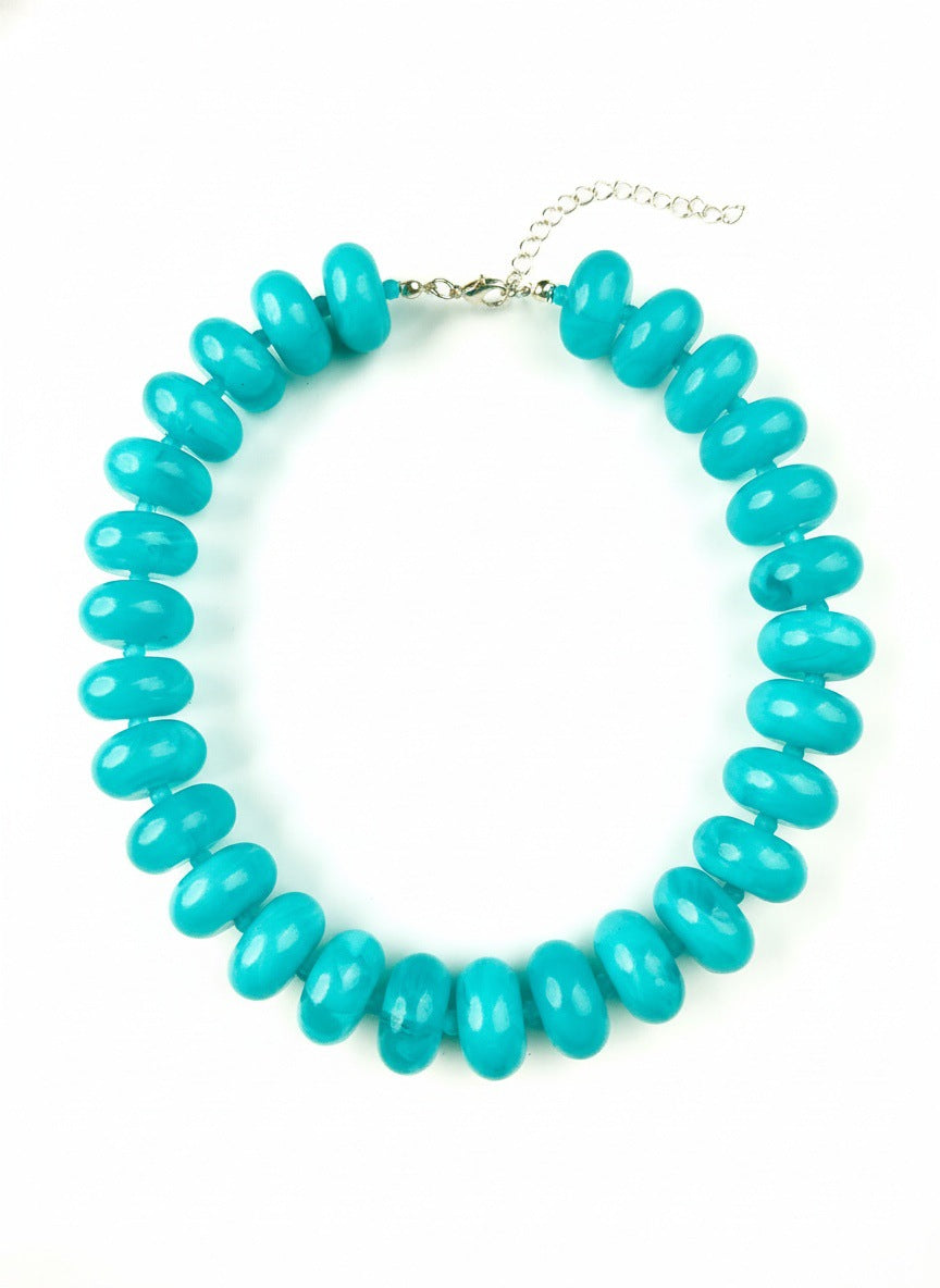 Chunky Rondelle Bead Statement Choker Necklace - T_Blue - 1