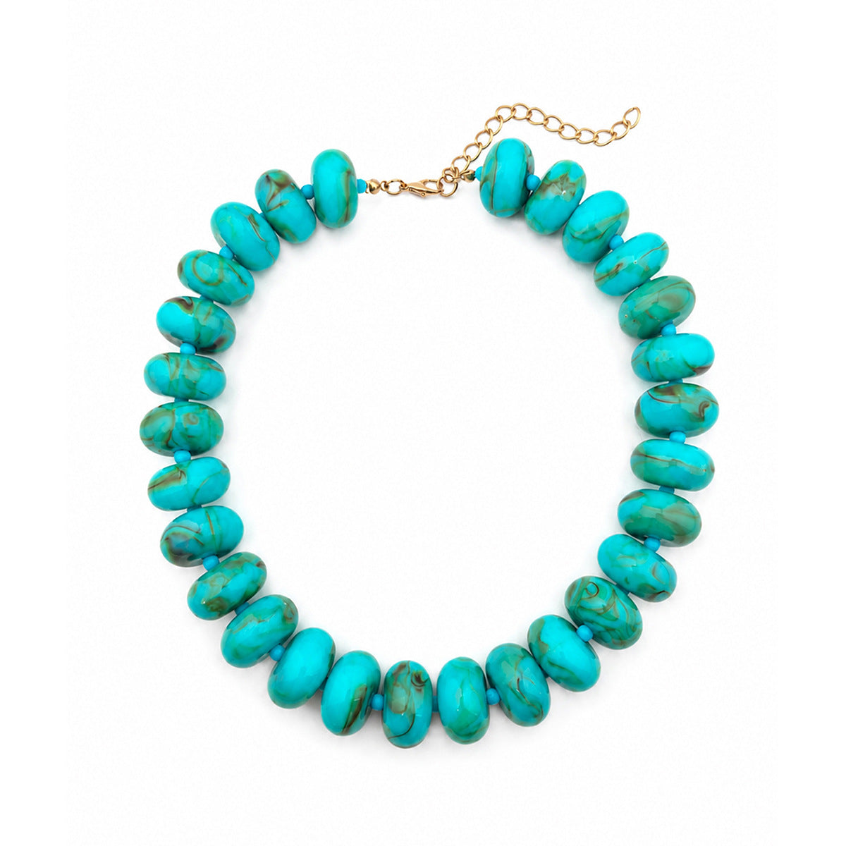 Chunky Rondelle Bead Statement Choker Necklace - Turquoise