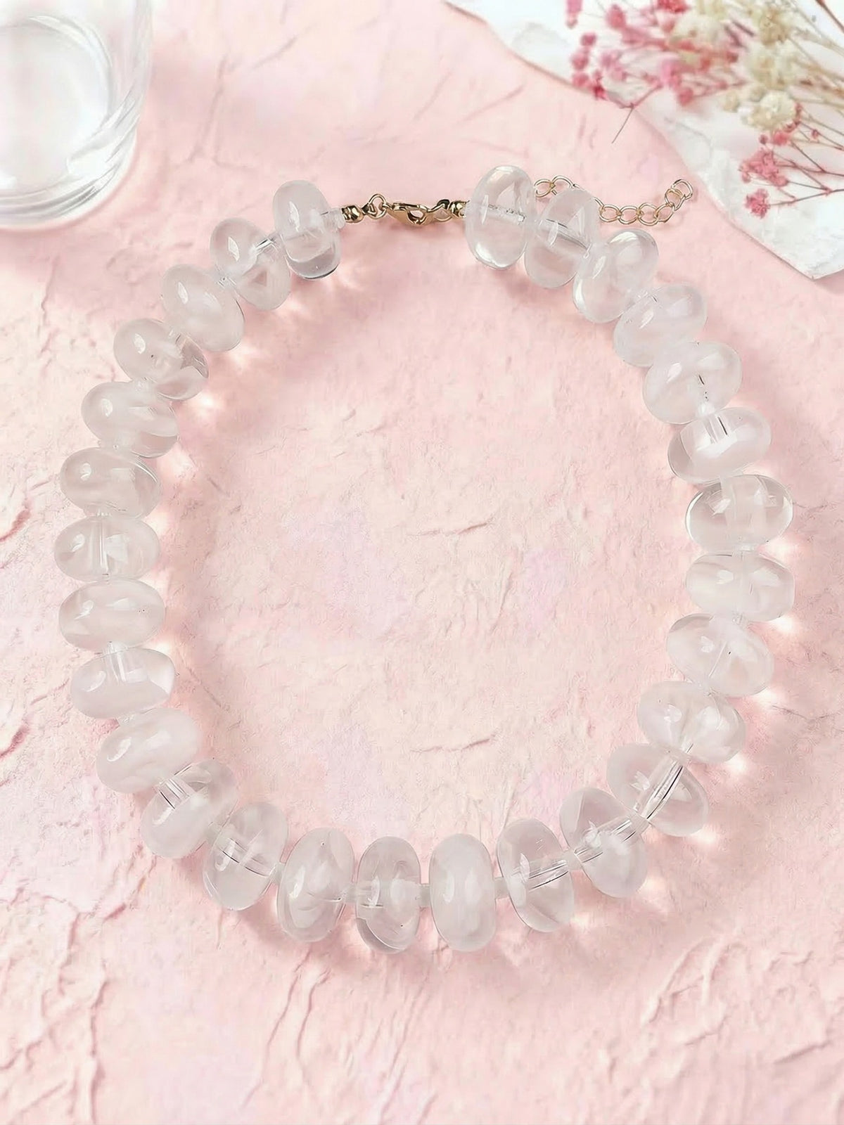 Chunky Rondelle Bead Statement Choker Necklace - White
