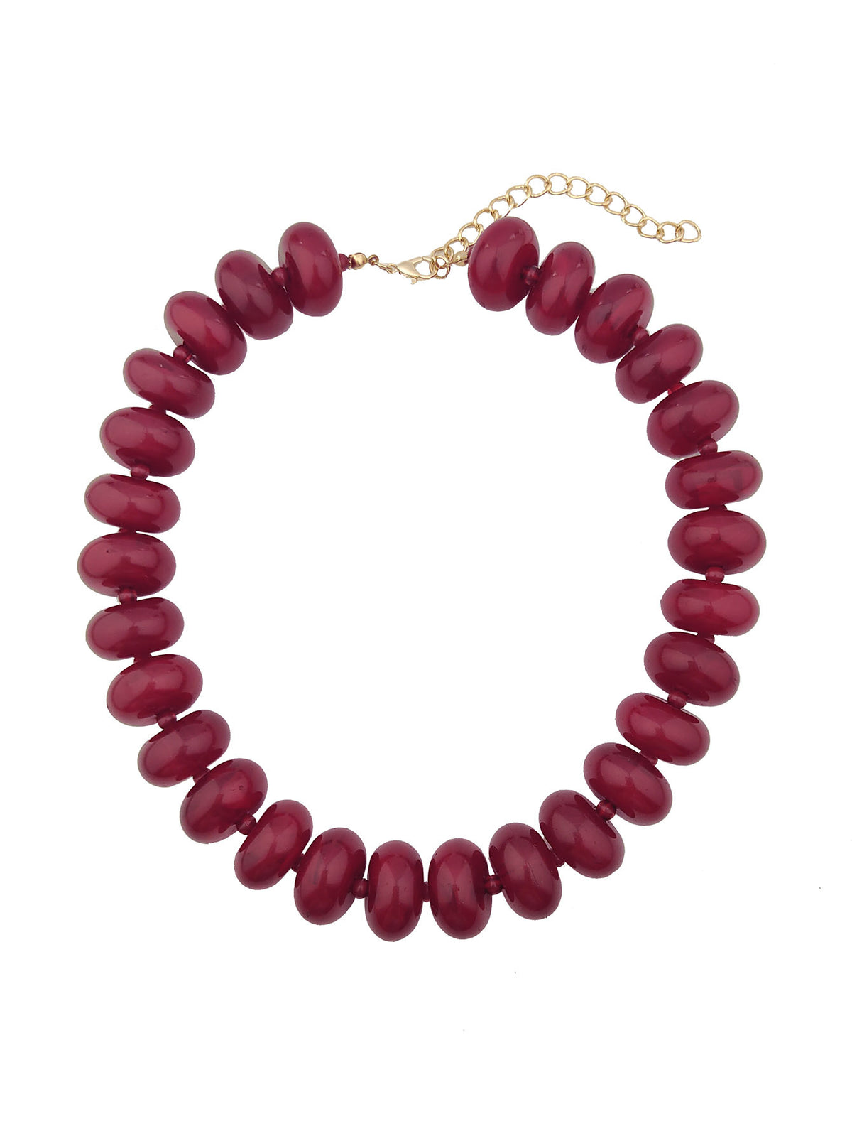 Chunky Rondelle Bead Statement Choker Necklace - Wine_Red