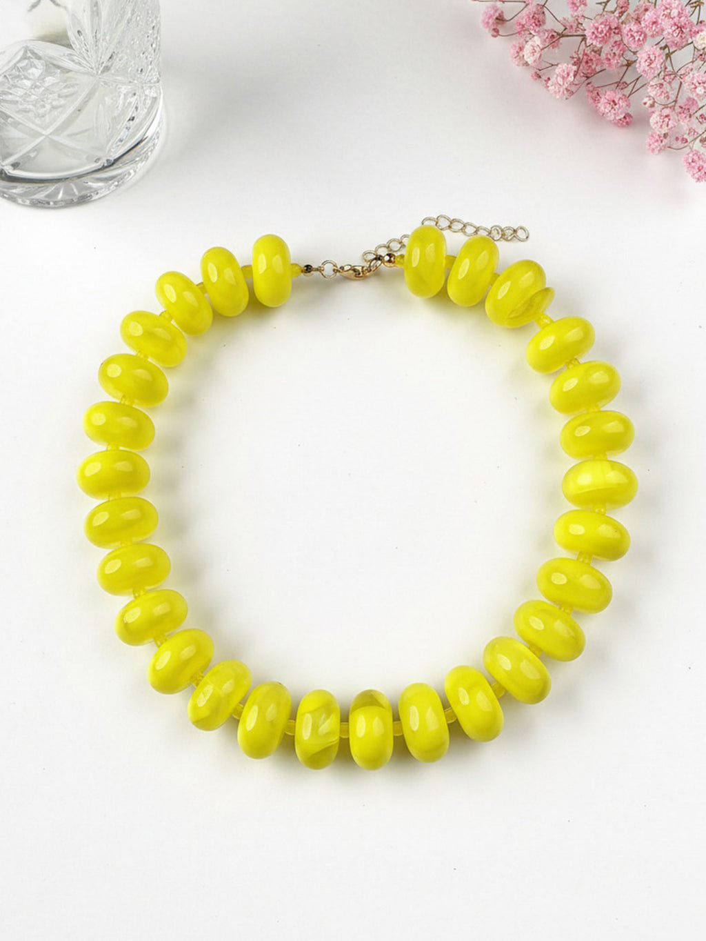 Chunky Rondelle Bead Statement Choker Necklace - Yellow