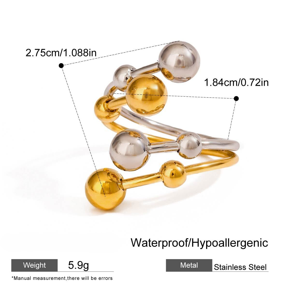 Beaded Ball Double Layer Open Ring - Gold