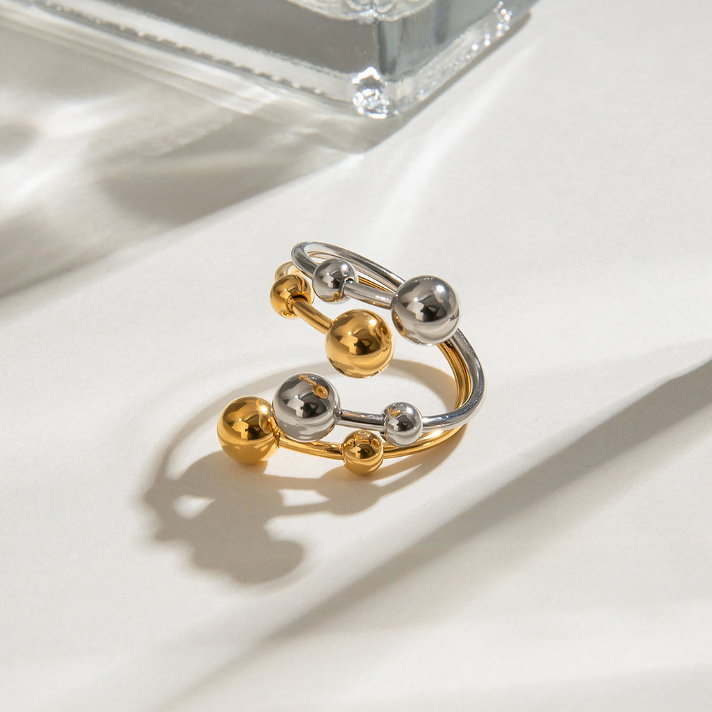 Beaded Ball Double Layer Open Ring - Gold - 3