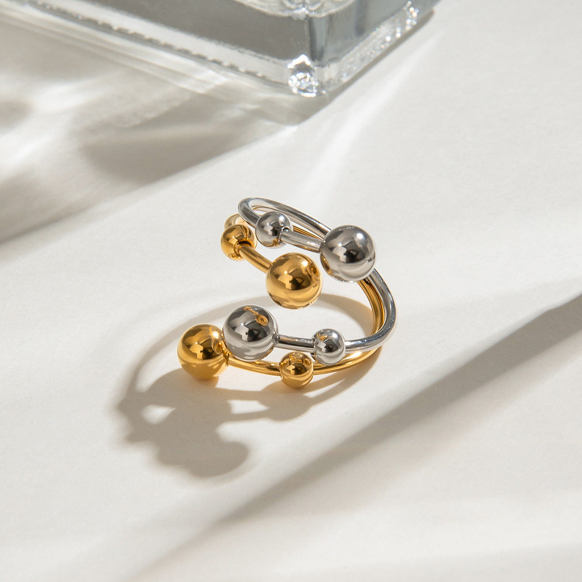 Beaded Ball Double Layer Open Ring - Gold - 3