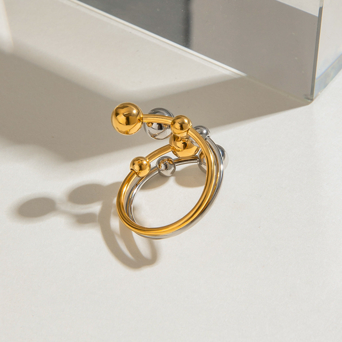 Beaded Ball Double Layer Open Ring - Gold - 4