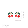 Enamel Cherry Fruit Stud Earrings - Red
