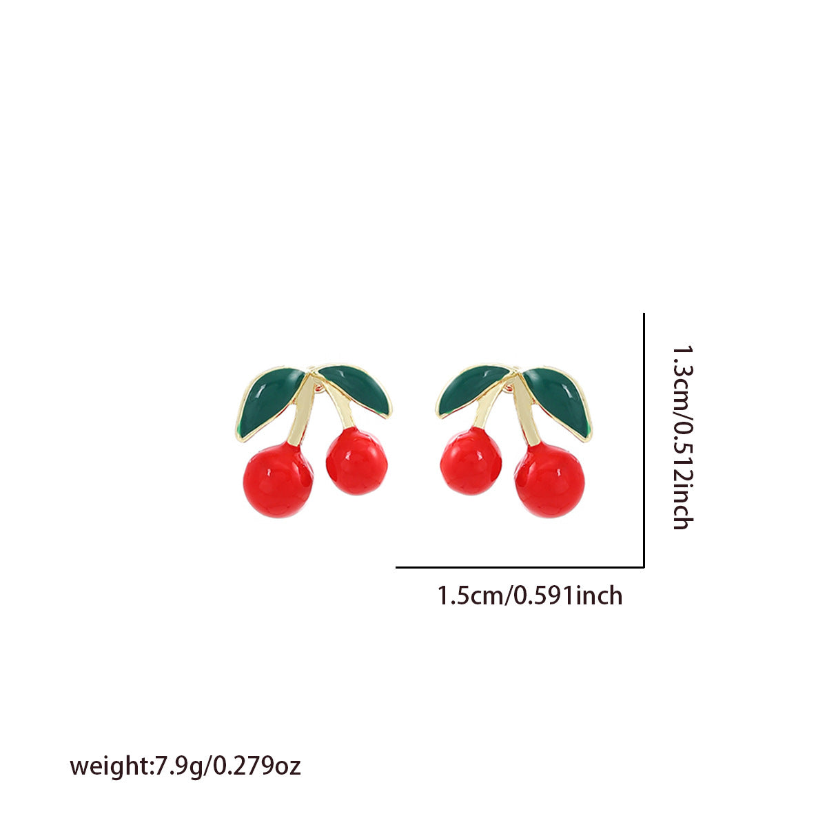 Enamel Cherry Fruit Stud Earrings - Red