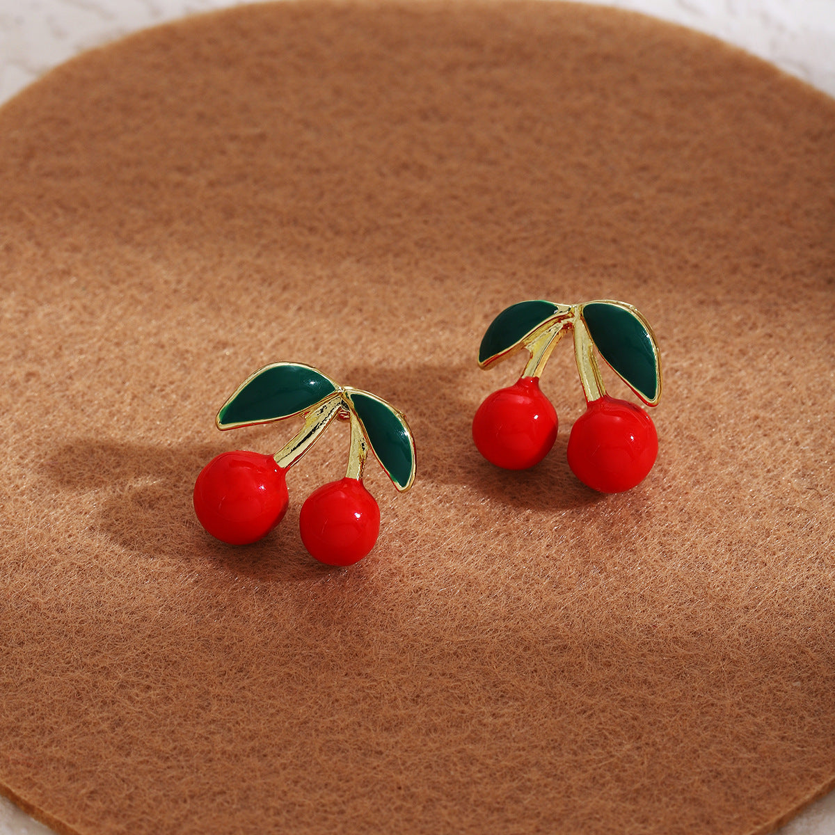 Enamel Cherry Fruit Stud Earrings - Red - 1