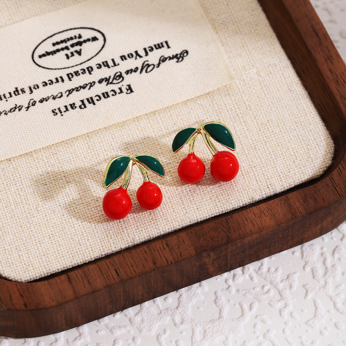 Enamel Cherry Fruit Stud Earrings - Red - 3