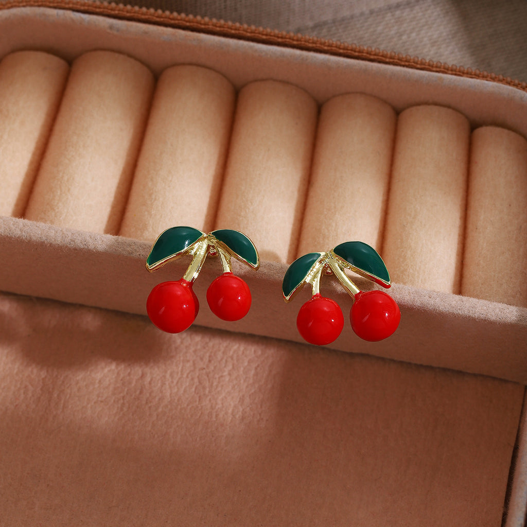 Enamel Cherry Fruit Stud Earrings - view 1