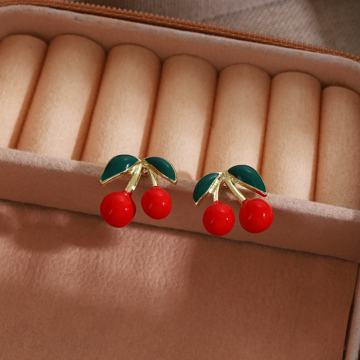 Enamel Cherry Fruit Stud Earrings - view 1