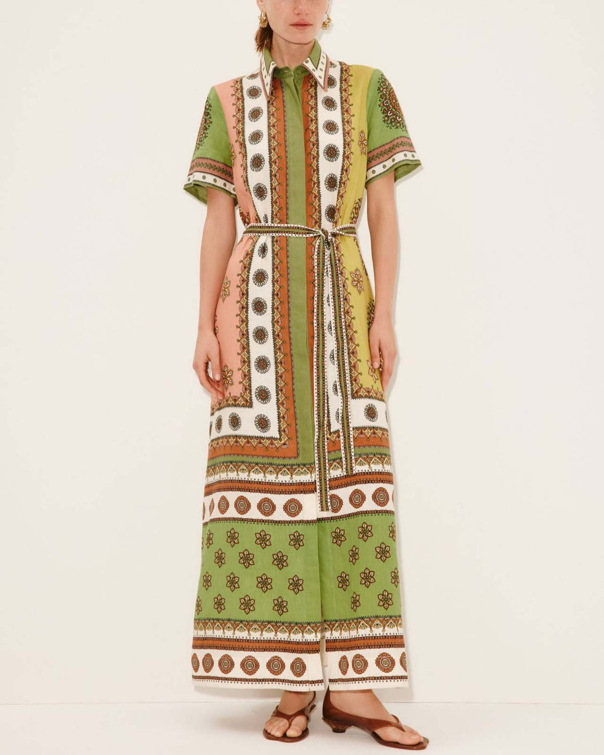Boho Print Collared Maxi Shirt Dress - Decor