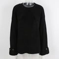 Slouchy Ribbed Patch Pocket Knit Sweater - Black