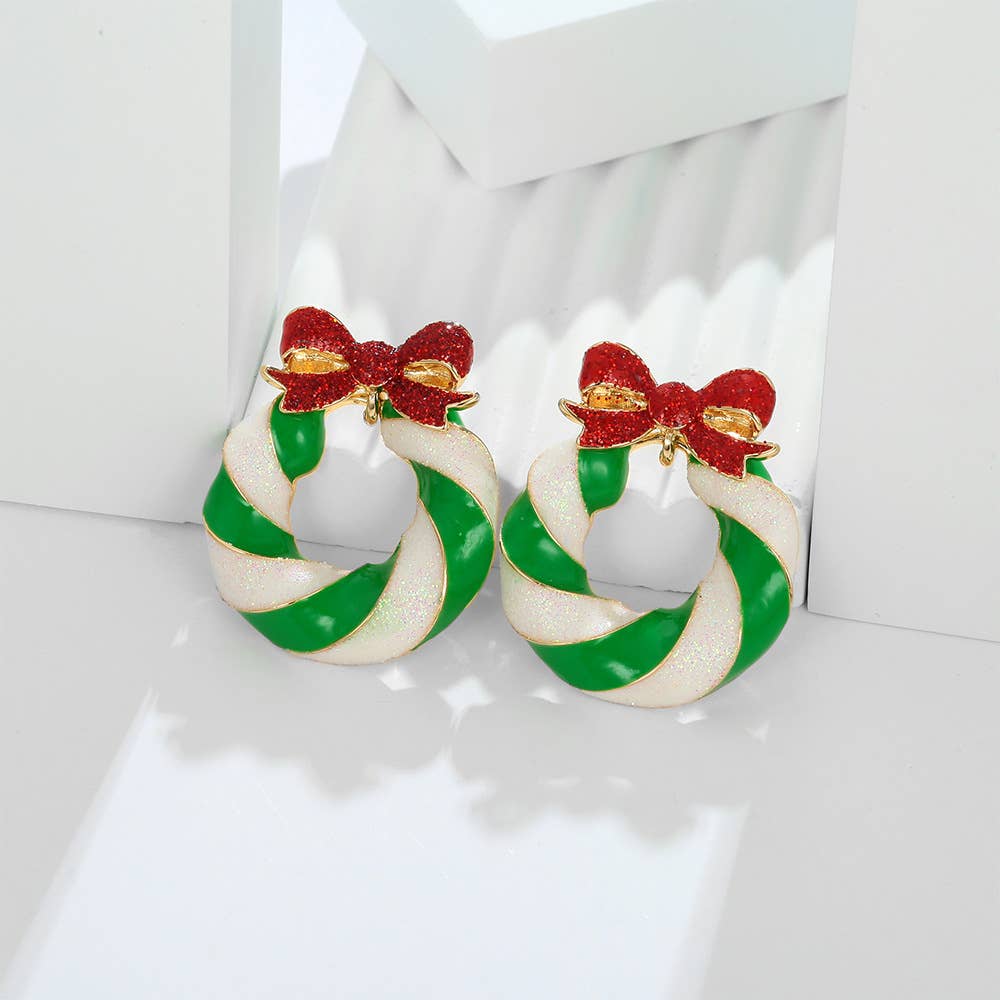 Peppermint Twist Wreath Hoop Earrings