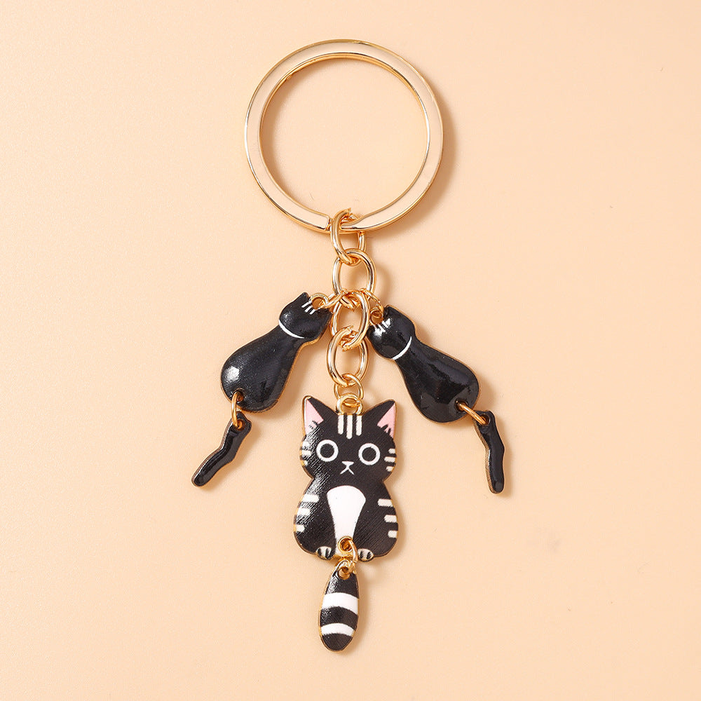 Enamel Cat Bag Charm Keychain - Black
