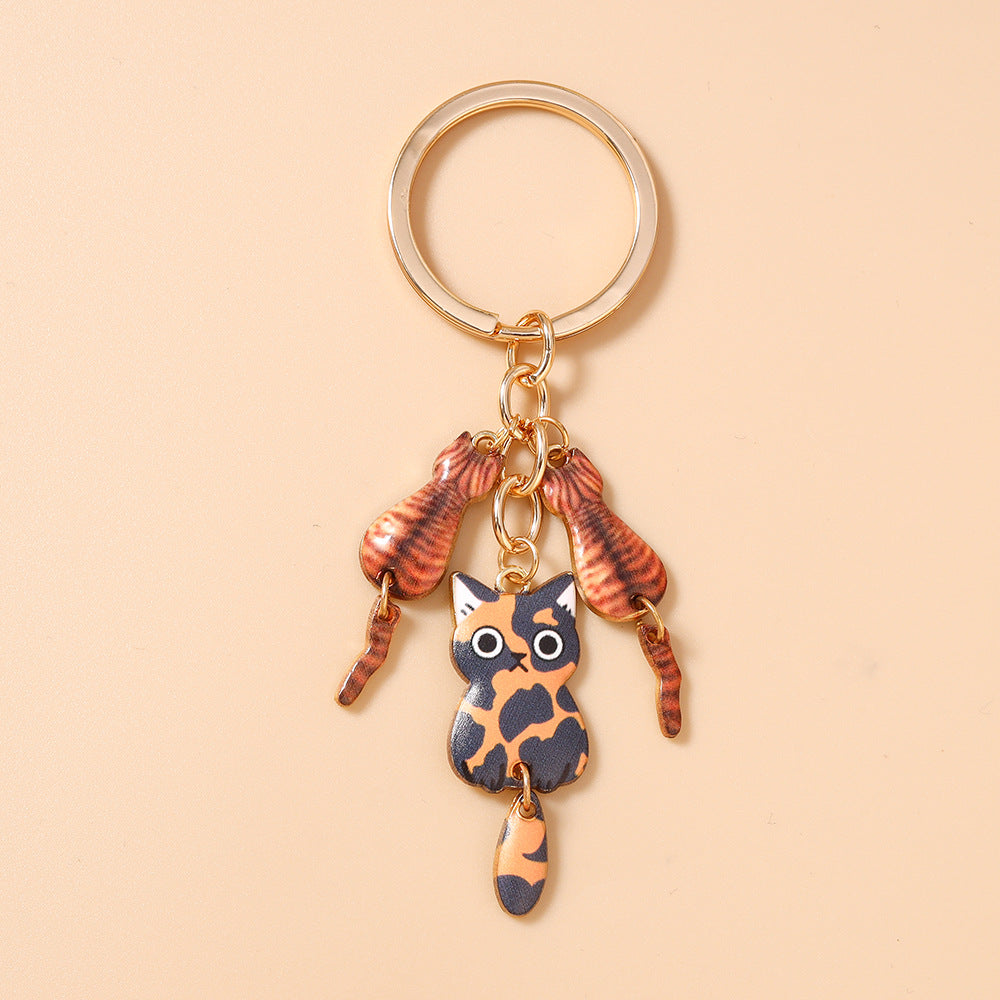 Enamel Cat Bag Charm Keychain - Brown