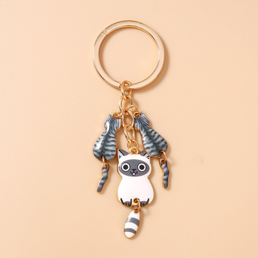 Enamel Cat Bag Charm Keychain - Grey