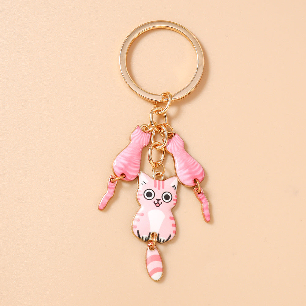 Enamel Cat Bag Charm Keychain - Pink