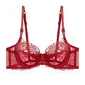 Floral Lace Sheer Underwire Balconette Bra - Wine Red