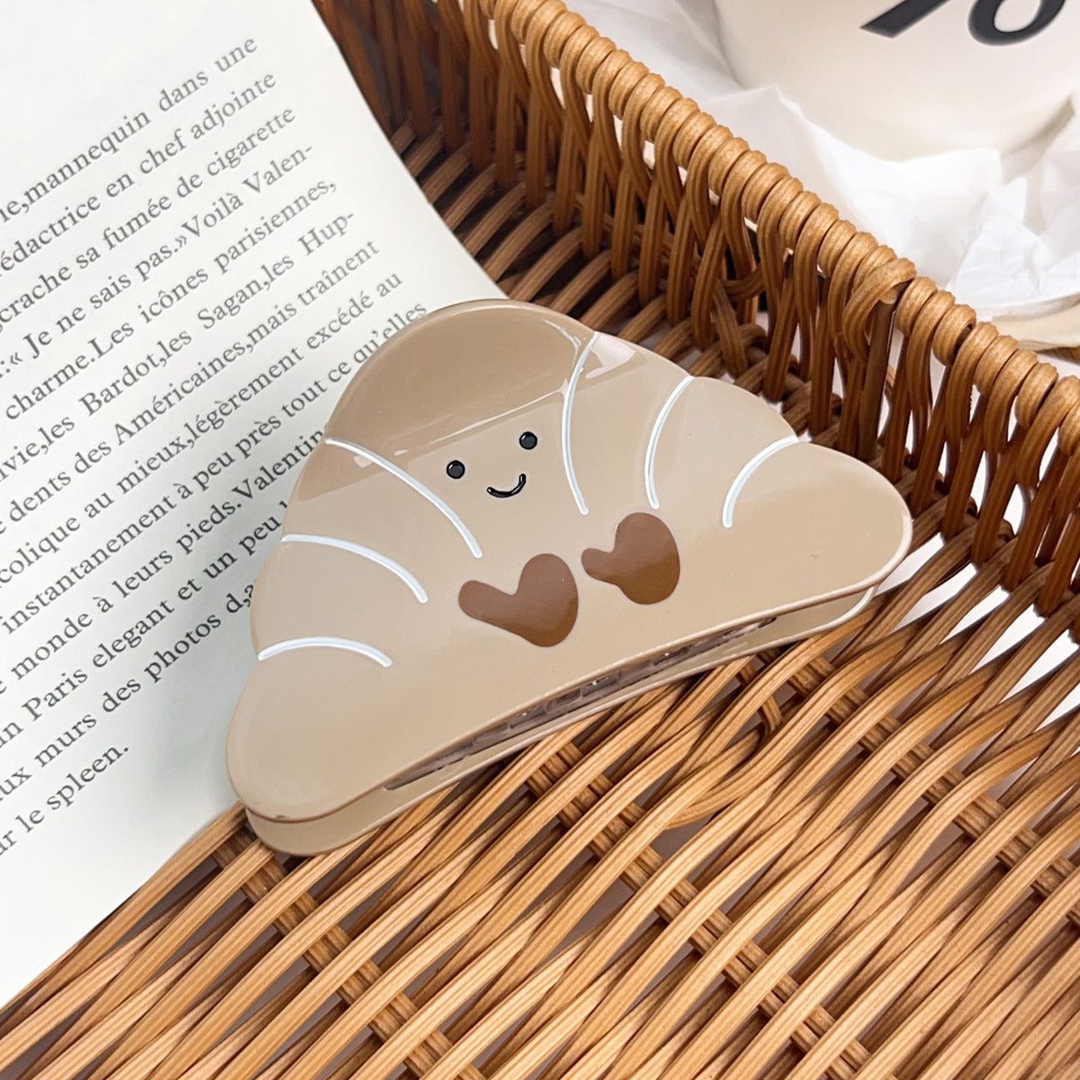 Smiley Bakery Snack Hair Claw Clip - Croissant