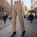 High Waisted Pleated Tapered Trousers - Khaki
