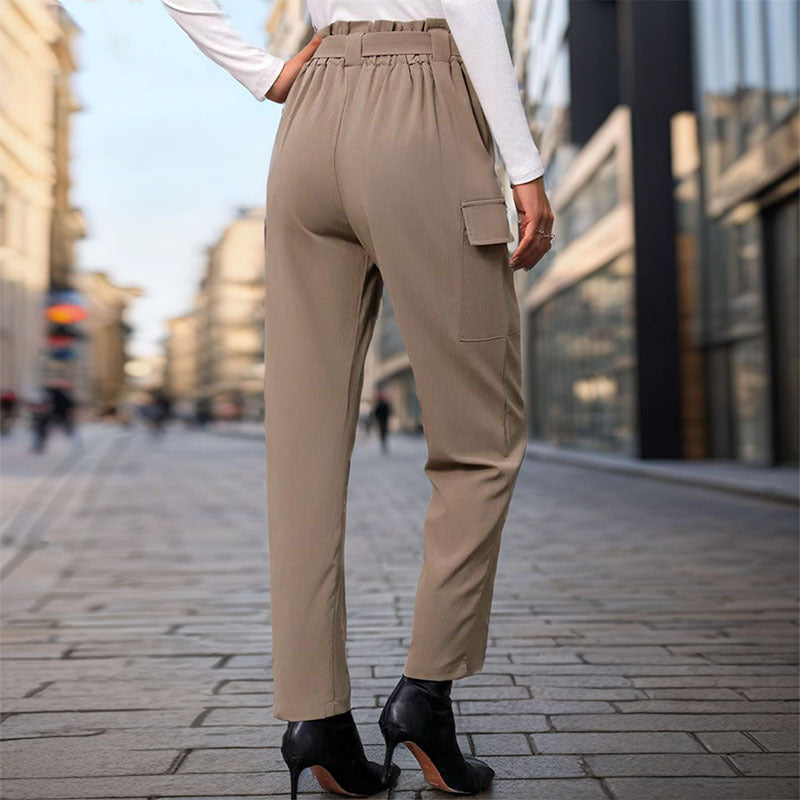 High Waisted Pleated Tapered Trousers - Khaki - 3