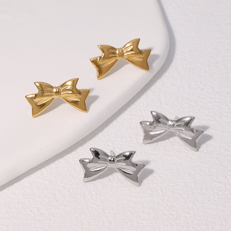 Polished Ribbon Bow Stud Earrings