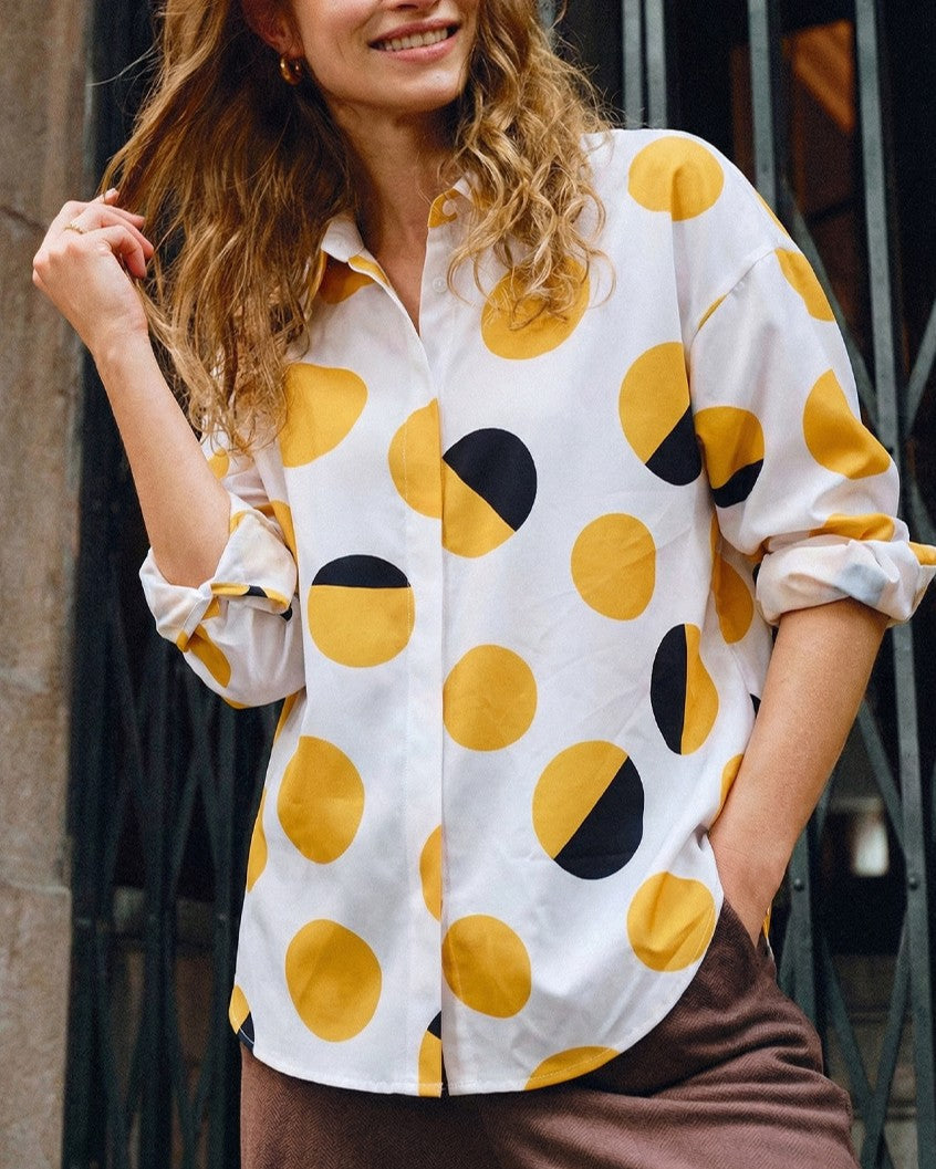 Oversized Polka Dot Button Down Shirt - Decor
