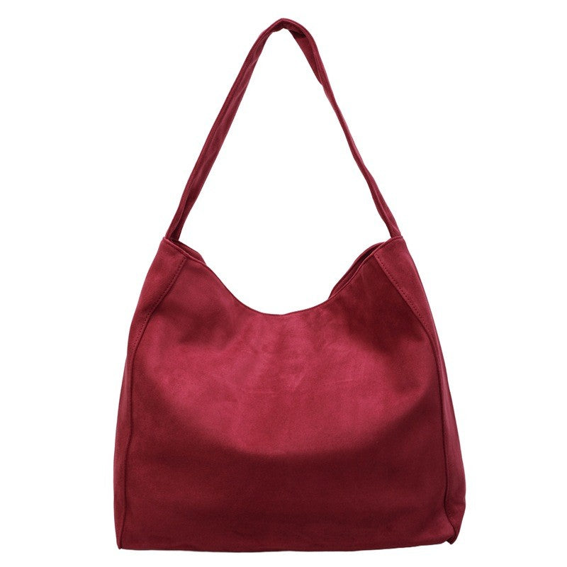 Faux Suede Slouchy Shoulder Tote Bag - Burgundy