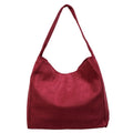 Faux Suede Slouchy Shoulder Tote Bag - Burgundy