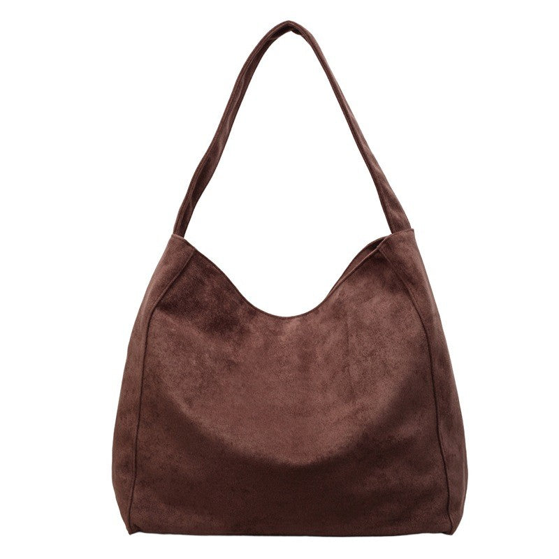 Faux Suede Slouchy Shoulder Tote Bag - Mocha