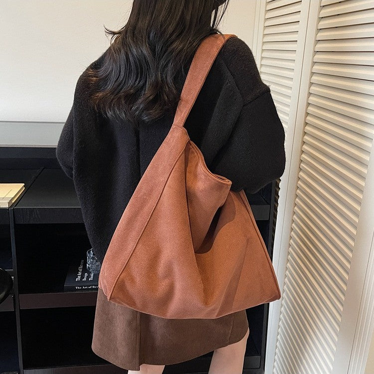 Faux Suede Slouchy Shoulder Tote Bag