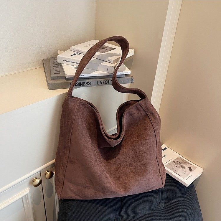 Faux Suede Slouchy Shoulder Tote Bag