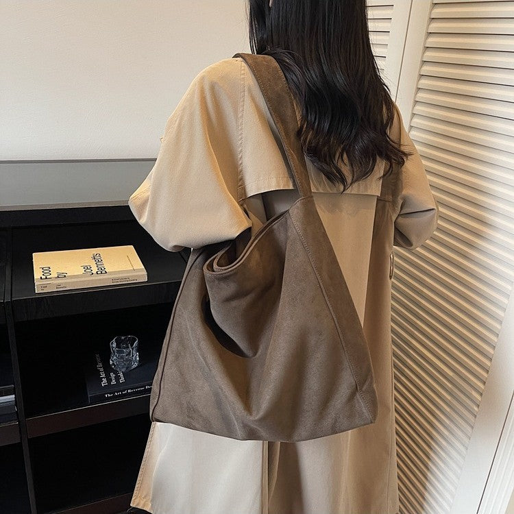 Faux Suede Slouchy Shoulder Tote Bag