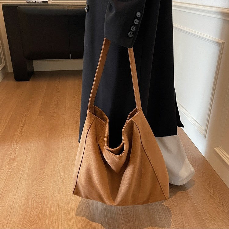 Faux Suede Slouchy Shoulder Tote Bag