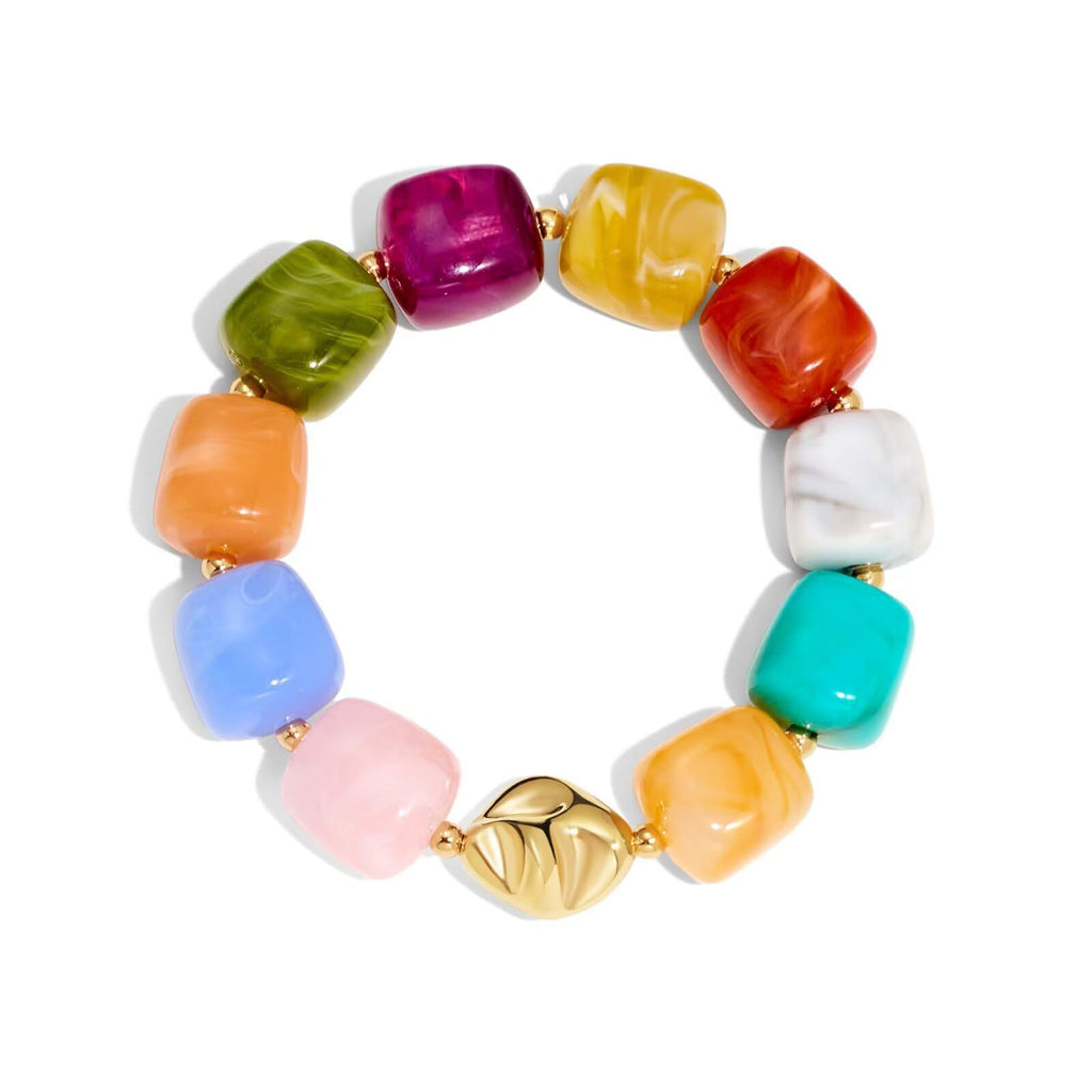 Chunky Marbled Resin Cube Bead Bracelet - Colorful - 1