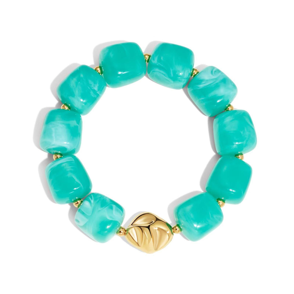 Chunky Marbled Resin Cube Bead Bracelet - Light_Blue
