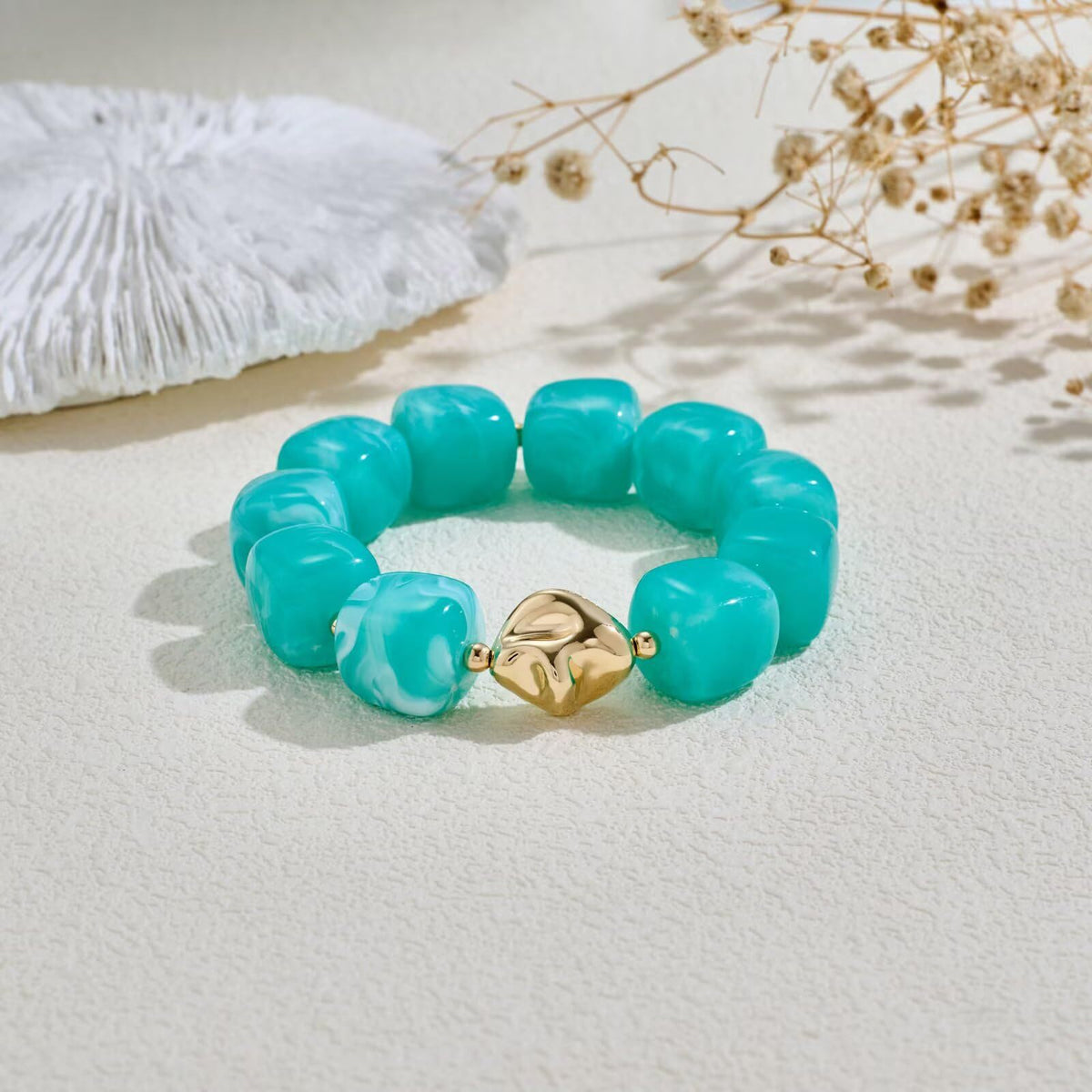 Chunky Marbled Resin Cube Bead Bracelet - Light_Blue - 1