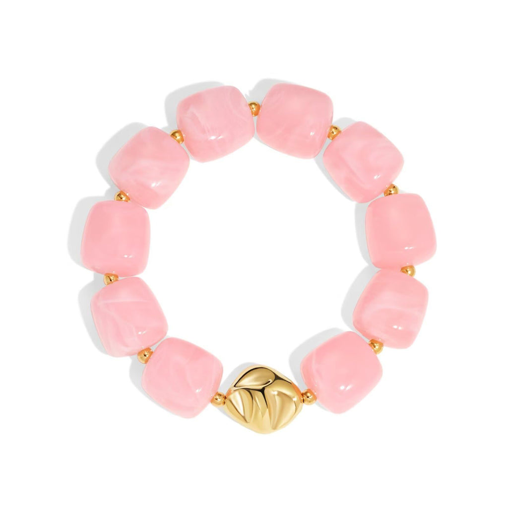 Chunky Marbled Resin Cube Bead Bracelet - Pink