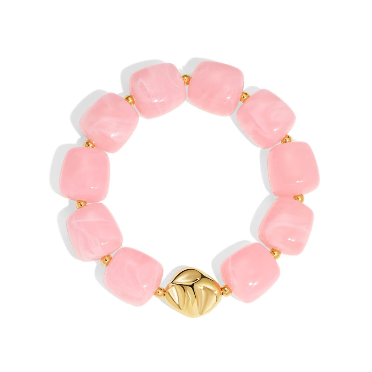 Chunky Marbled Resin Cube Bead Bracelet - Pink